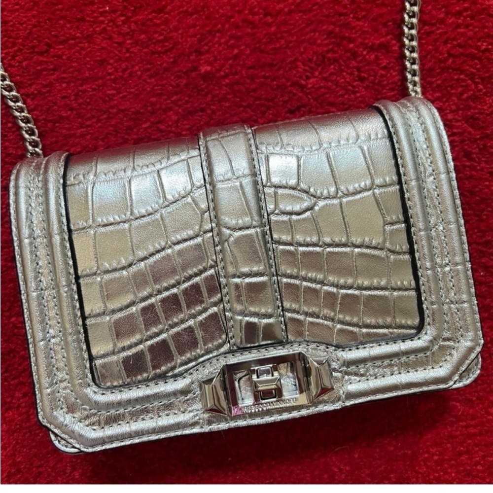 Rebecca Minkoff Silver Croc-Embossed Crossbody Bag